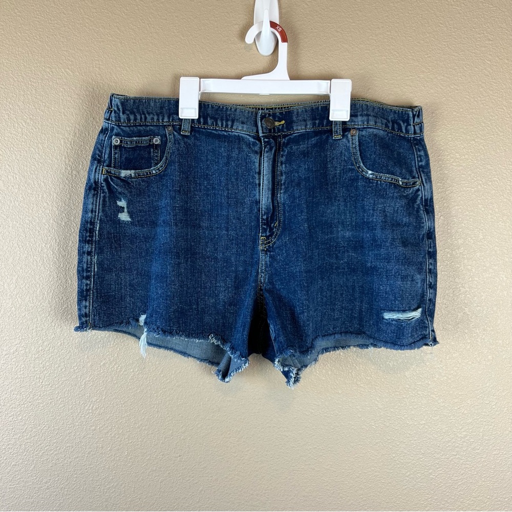 aerie Dark Blue Distressed Denim Jean Shorts - Picture 3 of 12